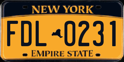 NY license plate FDL0231