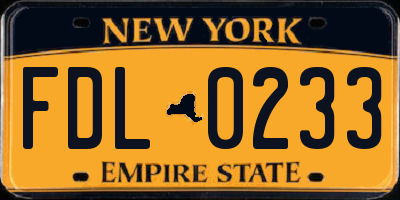 NY license plate FDL0233