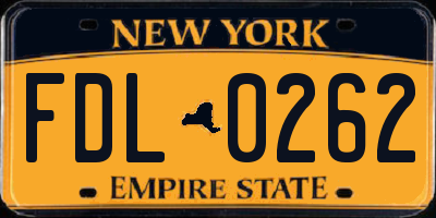 NY license plate FDL0262