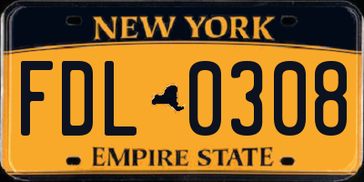 NY license plate FDL0308