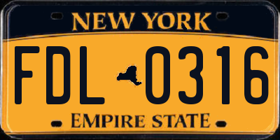 NY license plate FDL0316