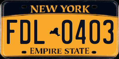 NY license plate FDL0403