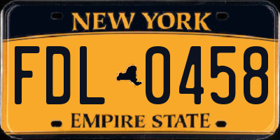 NY license plate FDL0458