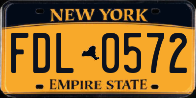 NY license plate FDL0572
