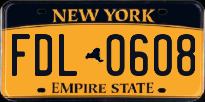 NY license plate FDL0608