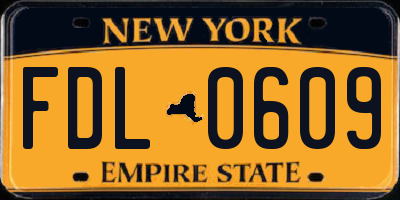 NY license plate FDL0609