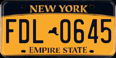 NY license plate FDL0645