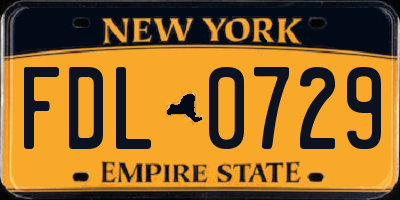 NY license plate FDL0729