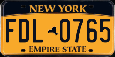 NY license plate FDL0765