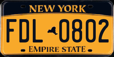 NY license plate FDL0802