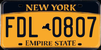 NY license plate FDL0807