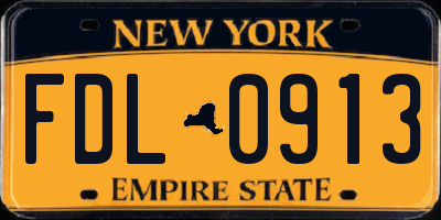 NY license plate FDL0913