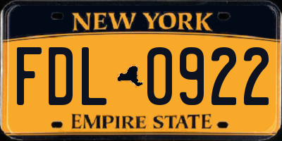 NY license plate FDL0922