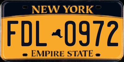 NY license plate FDL0972