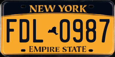 NY license plate FDL0987