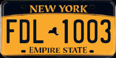 NY license plate FDL1003