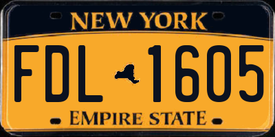 NY license plate FDL1605