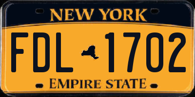 NY license plate FDL1702