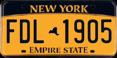 NY license plate FDL1905