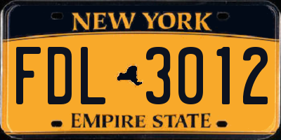 NY license plate FDL3012