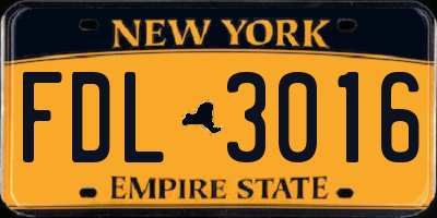 NY license plate FDL3016