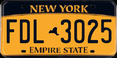 NY license plate FDL3025