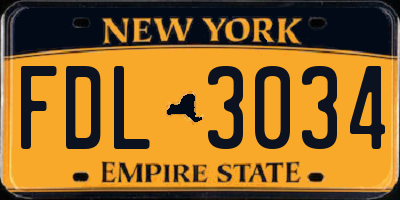 NY license plate FDL3034