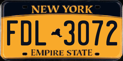 NY license plate FDL3072