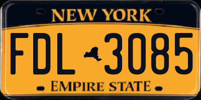 NY license plate FDL3085
