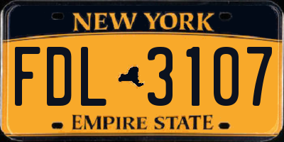 NY license plate FDL3107