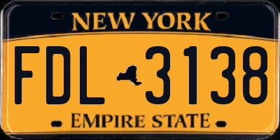 NY license plate FDL3138