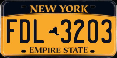 NY license plate FDL3203