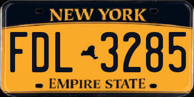 NY license plate FDL3285