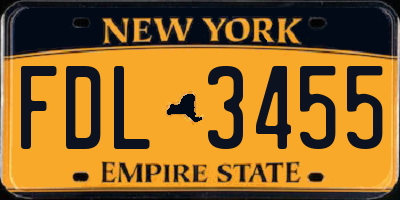 NY license plate FDL3455