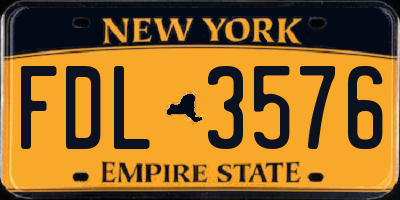 NY license plate FDL3576