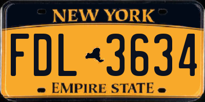 NY license plate FDL3634