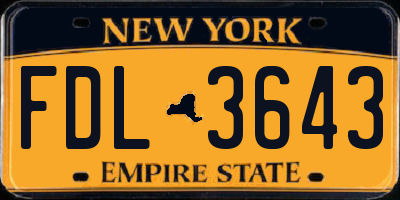 NY license plate FDL3643