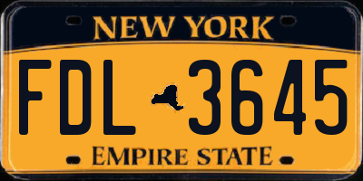 NY license plate FDL3645