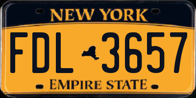 NY license plate FDL3657