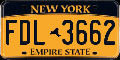 NY license plate FDL3662
