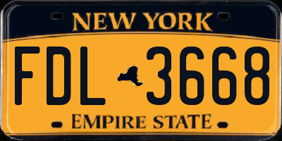 NY license plate FDL3668