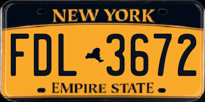 NY license plate FDL3672