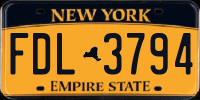 NY license plate FDL3794