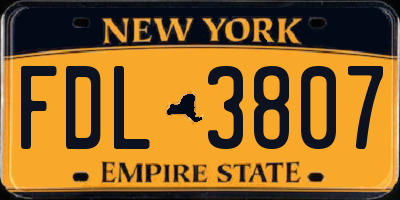 NY license plate FDL3807