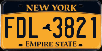 NY license plate FDL3821