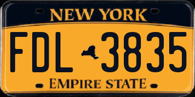 NY license plate FDL3835