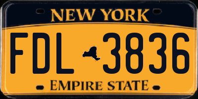 NY license plate FDL3836