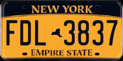 NY license plate FDL3837
