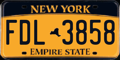 NY license plate FDL3858