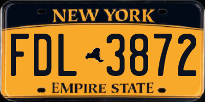 NY license plate FDL3872